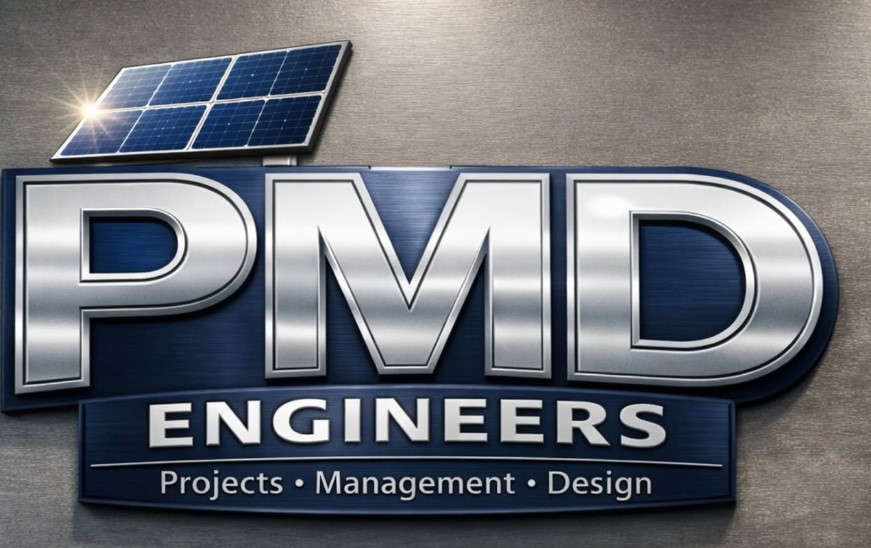 PMD Engineers logo. Projects, Management, Design.